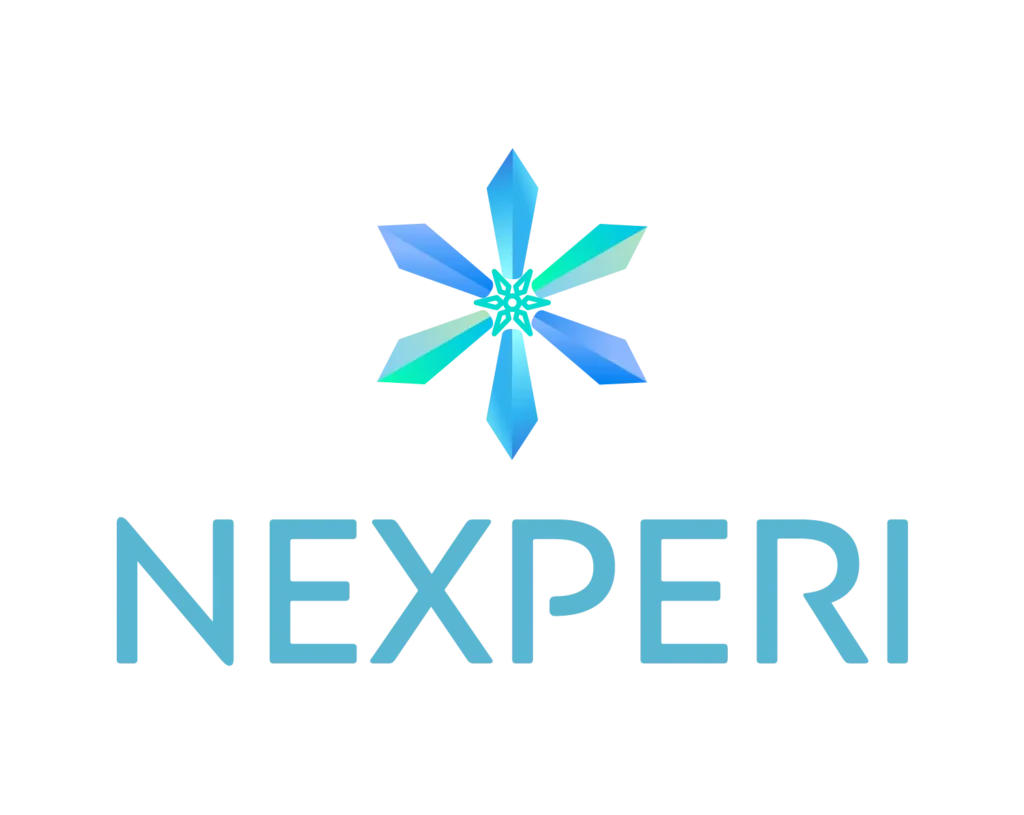 大阪拠点：NEXPERI(ネクスペリ)のロゴ(縦)。