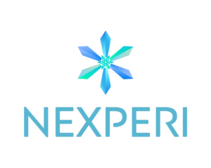 大阪拠点：NEXPERI(ネクスペリ)のロゴ(縦)。
